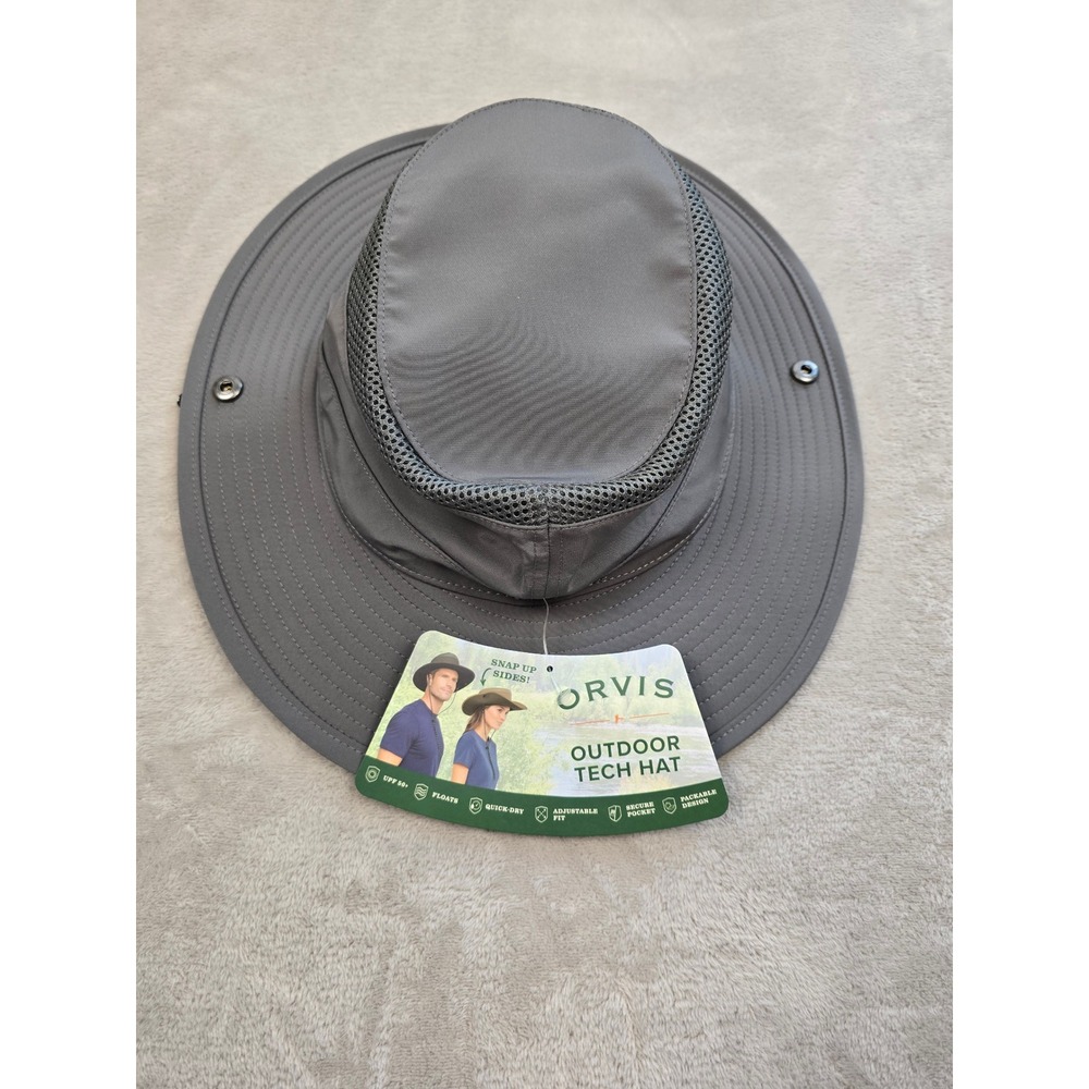 Orvis Outdoor Tech Hat Unisex One Size Gray UPF 50+ Snap Up Sides Packable